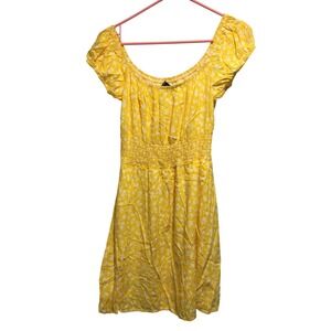 Street Wear Society Yellow Floral Mini Dress Off Shoulder Smocked Women's size M